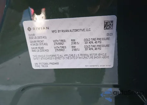 2023 Rivian R1T Launch Edition from USA, damaged, VIN 7FCTGAAL1PN024435